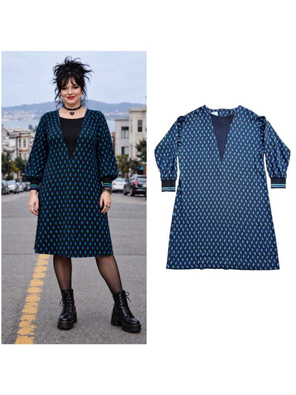 Vintage 70s Leslie Pomer Mod Geo Sweater Dress